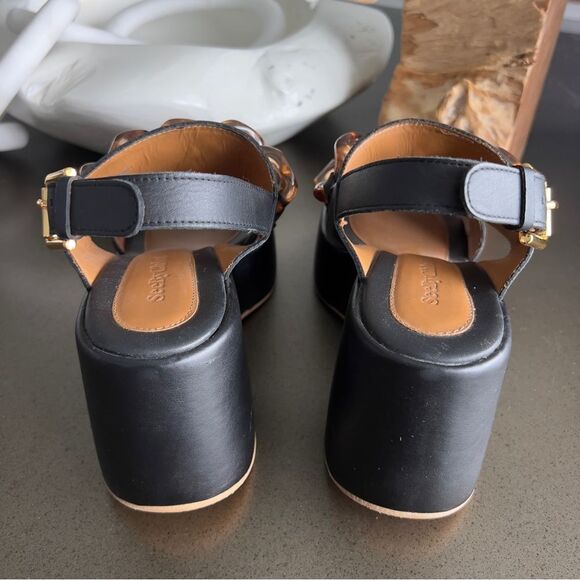 SEE By CHLOÉ Mahe Black Wedge Sandals with Chain Accents Size 38 - Picture 4 of 9